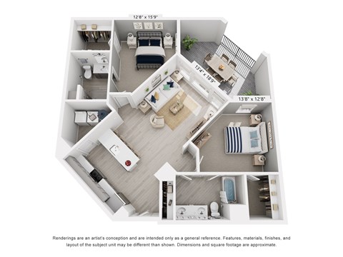 Floor plan for 2 beds, 2 baths, 1204 sqft